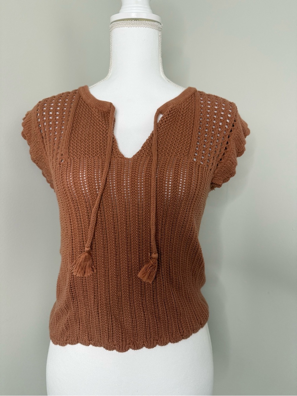 Heartloom Rust Knit Tassel Tank